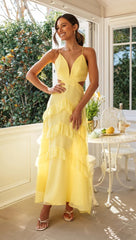 Yellow Tiered Sleeveless Midi Dress