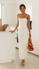White Lace Trim Sleeveless Midi Dress