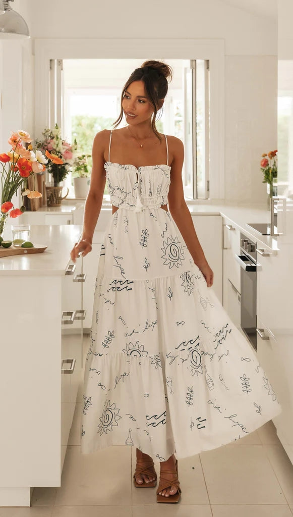 Artisan Coastal Print Midi Dress  Gabi Swimwear