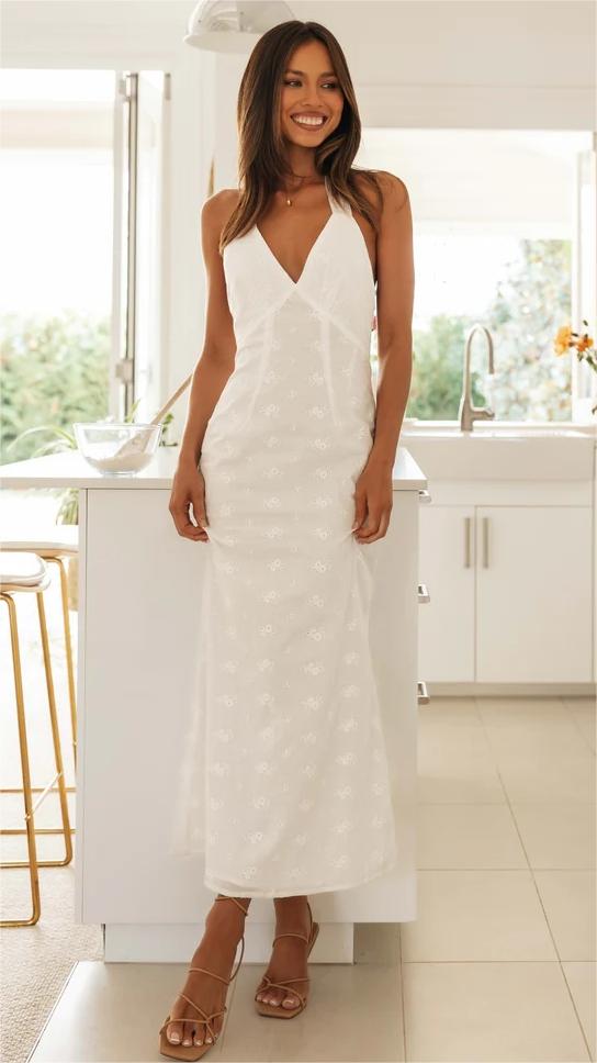 White Crochet Lace Halter Midi Dress Gabi Swimwear White Crochet Lace Halter Midi Dress Gabi Swimwear