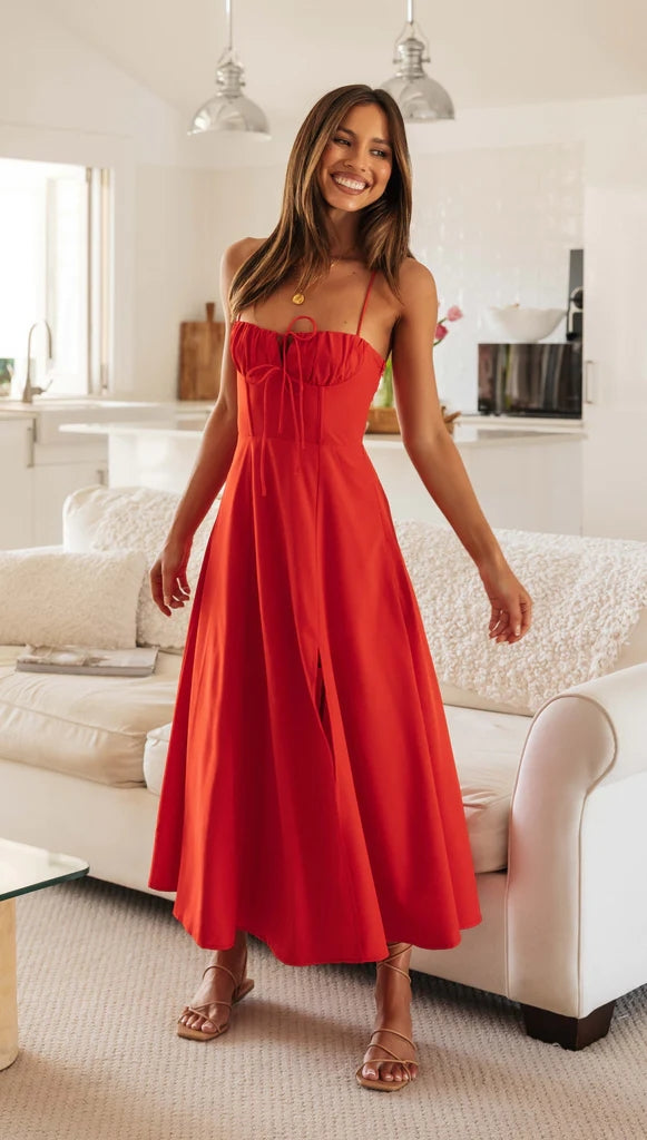 Red Slip Midi Dress – Gabi Swimwear