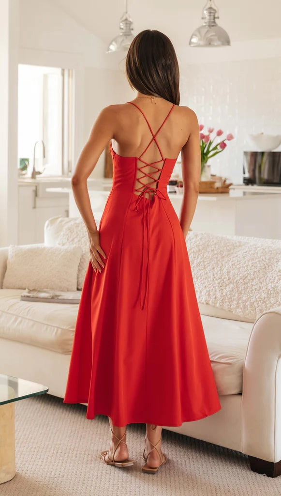 Red Slip Midi Dress