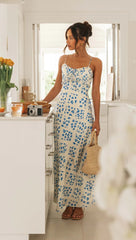 Light Blue Floral Slip Midi Dress