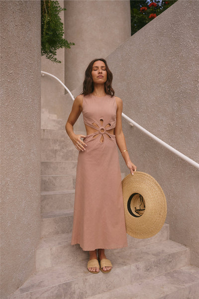 Fluttering Hearts Maxi Dress Tan