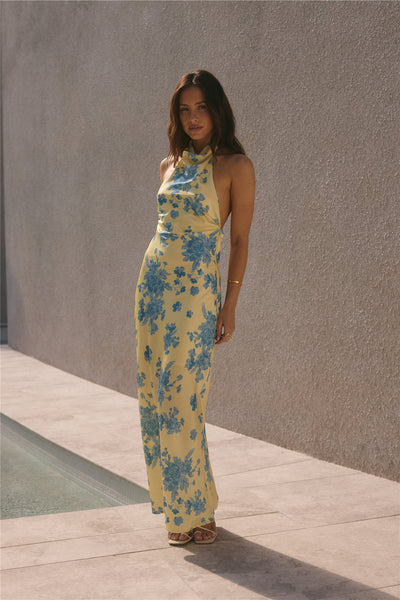 Sunset Skies Halter Maxi Dress Yellow