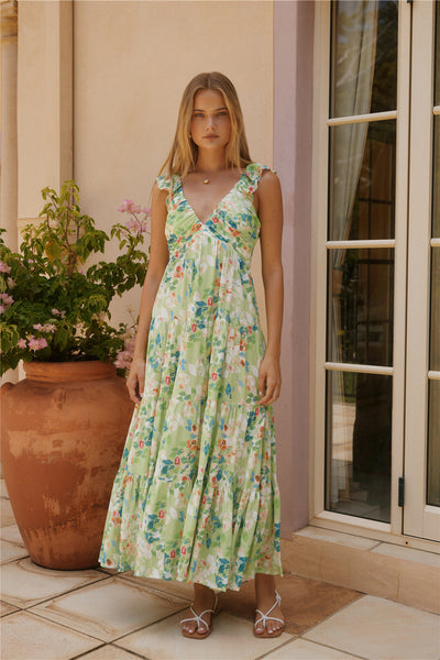 Softly Blooming Maxi Dress Green