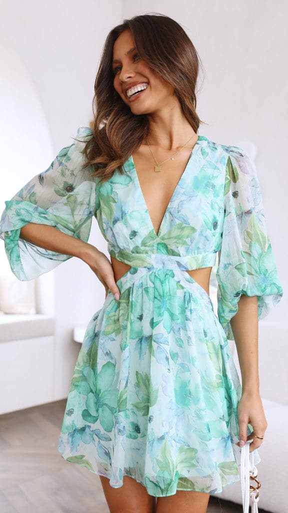 Ayda Mini Dress - Green Floral