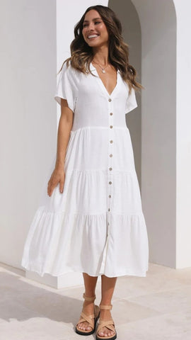 White Button Down Midi Dress