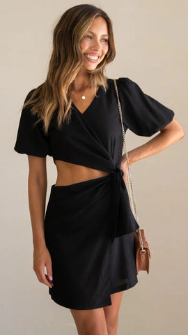 Black Cutout Waist Mini Dress