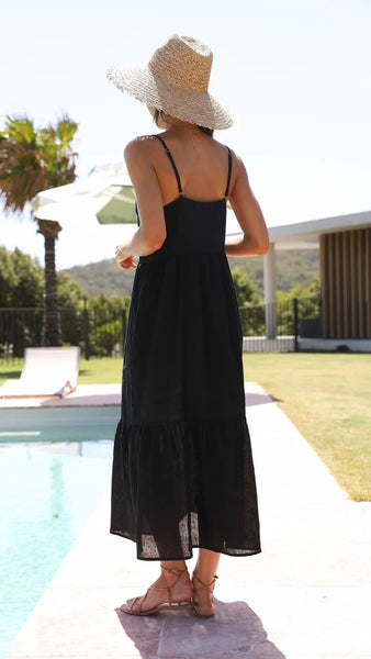 Black Solid Slip Midi Dress