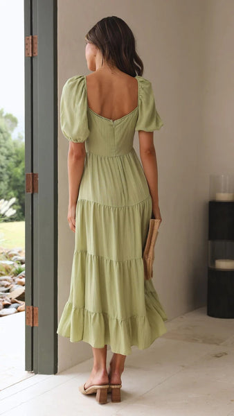 Green Solid Midi Dress