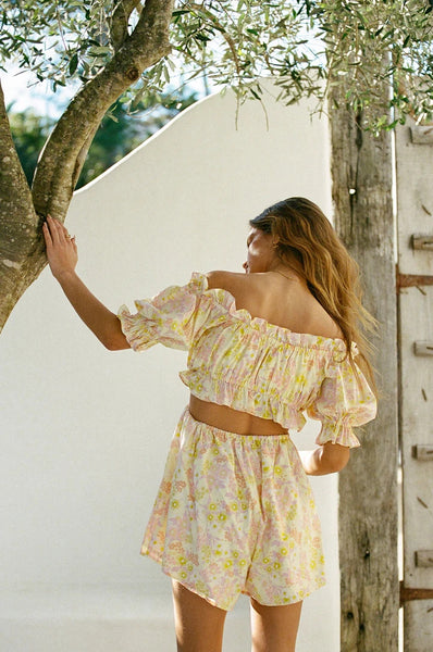 Yellow Floral Front Tie Mini Dress