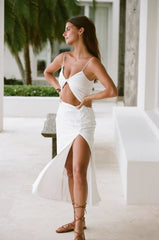 White Cutout Trim Midi Dress