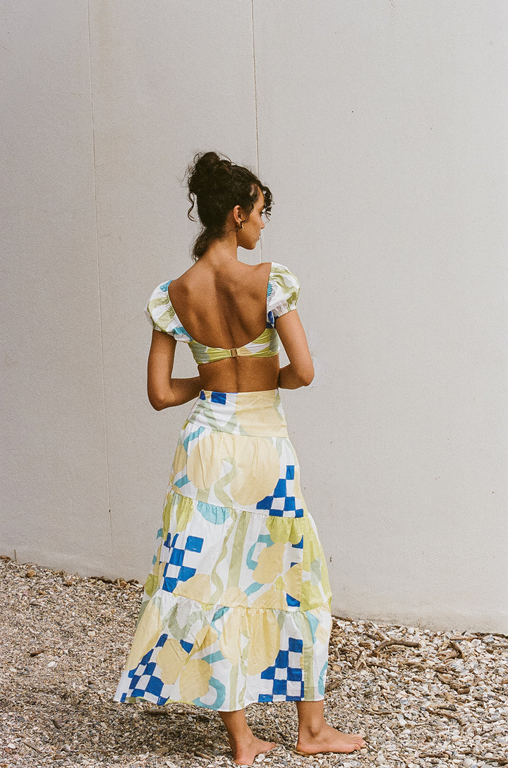 Yellow Floral High Slit Maxi Skirts