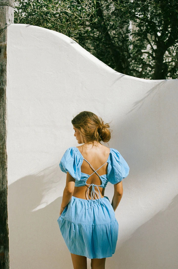 Blue Cutout Waist Mini Dress – Gabi Swimwear