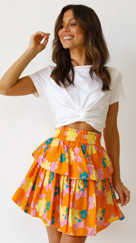 Orange Floral Mini Skirt