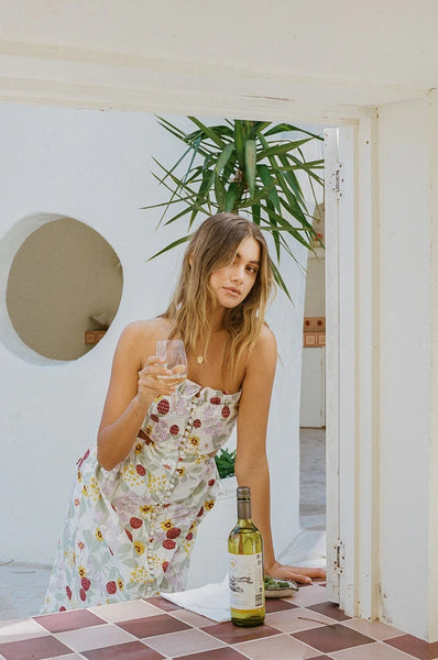 Green Floral Strapless Midi Dress