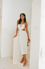 White Cutout Knit Midi Dress