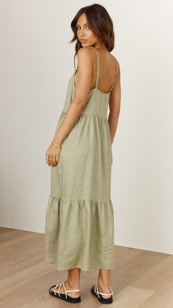 Olive Green Slip Midi Dress