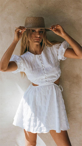 White Cutout Waist Mini Dress