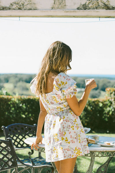 Autumn Floral Front Tie Mini Dress