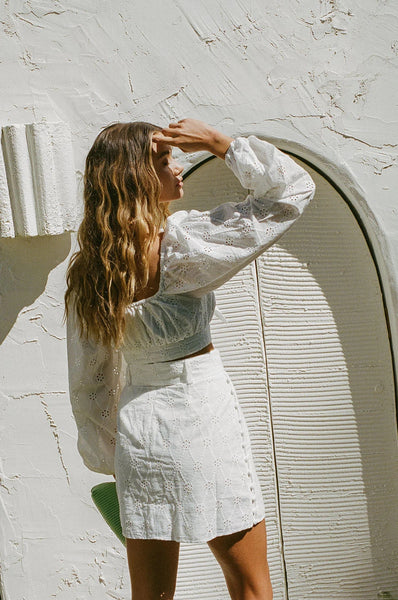 White Crochet Front Knot Crop Top