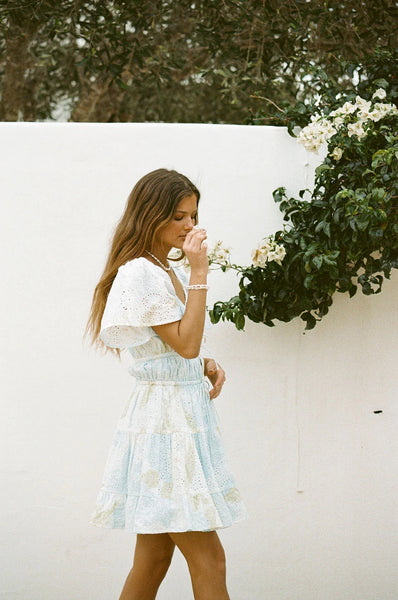 Pastel Blue Floral Mini Dress