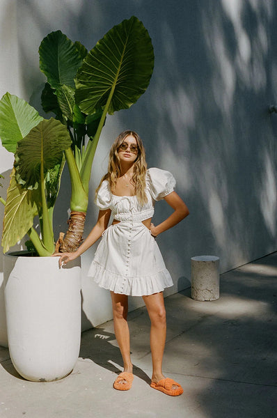 White Cutout Waist Mini Dress