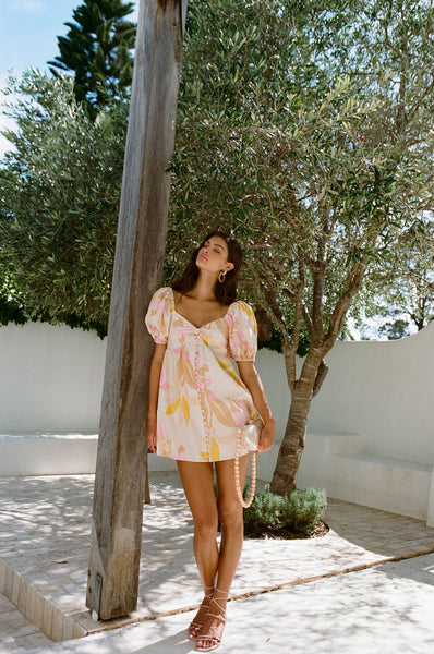 Pink Floral Buttoned Mini Dress