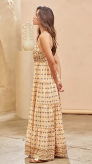 Beige Floral Slip Maxi Dress
