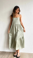 Olive Green Slip Midi Dress