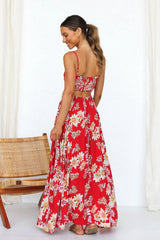 Red Floral Slip Midi Dress