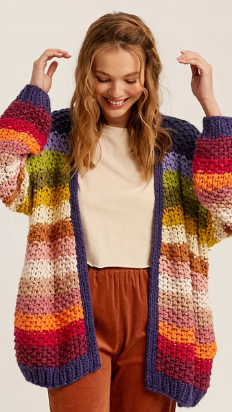 Rainbow Crochet Knit Cardigan