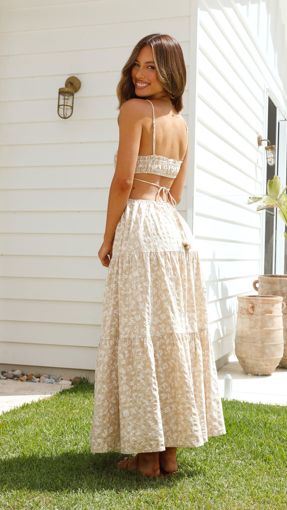 Vella Midi Dress - Beige Floral Gabi Swimwear Vella Midi Dress - Beige Floral Gabi Swimwear