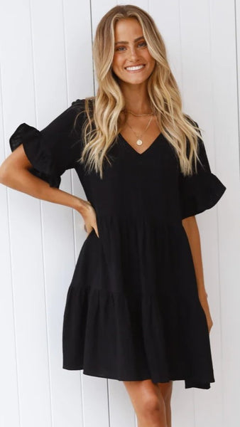 Black V Neck Mini Dress