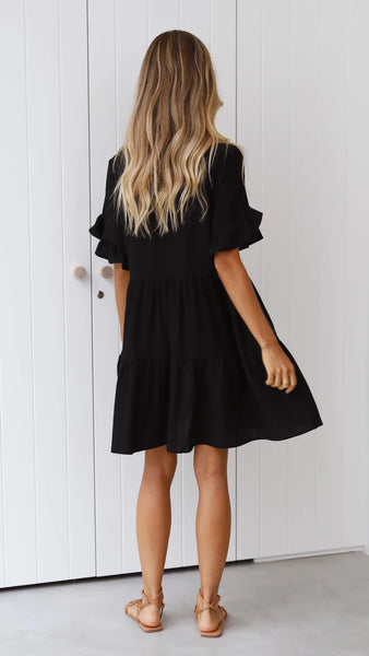 Black V Neck Mini Dress