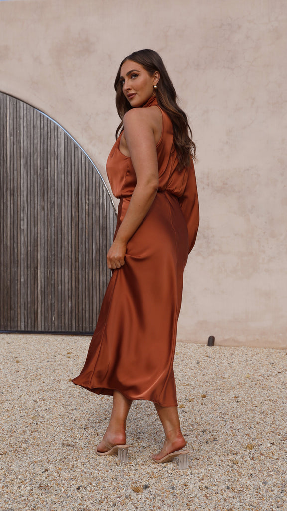 copper one shoulder dress Azazie Mika