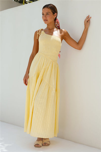 Beaming Hues One Shoulder Maxi Dress Yellow