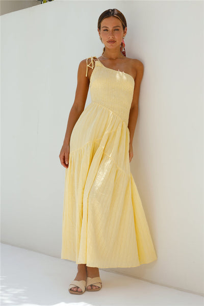 Beaming Hues One Shoulder Maxi Dress Yellow