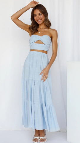 Light Blue Crop Top and Skirt Sets