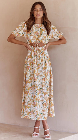 Yellow Floral Midi Dress