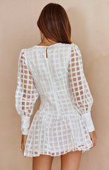 White Plaid Textured Mini Dress