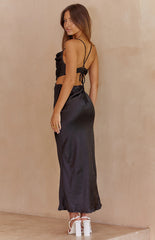 Black Satin Midi Dress