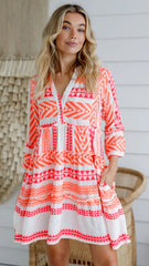 Orange Geo Print Mini Dress