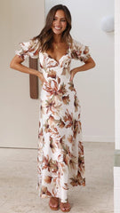 Brown Silhouette Floral Midi Dress