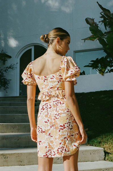 Orange Floral Front-Tie Mini Dress