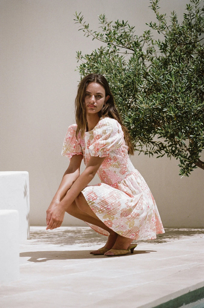 light pink floral mini dress Light Pink Floral Jacquard Mini Dress - All Dresses