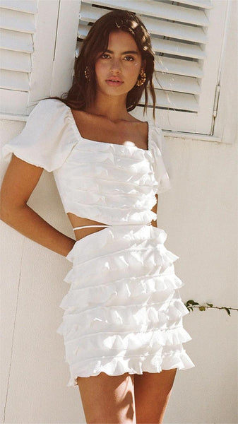 White Ruffled Mini Dress