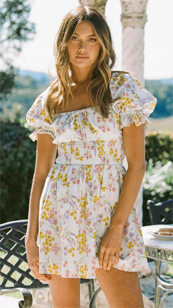 Autumn Floral Front Tie Mini Dress