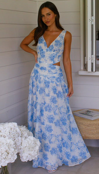 Angelica Maxi Dress (Blue Floral)